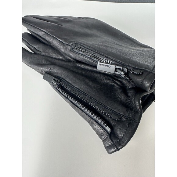 Calvin Klein Adult Full Grain Goat Leather Gloves Black Size L - Picture 4 of 5